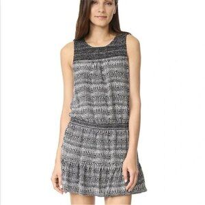 Joie Silk Mini Dress XS Leilou Drop Waist Abstract Print Sleeveless Black White